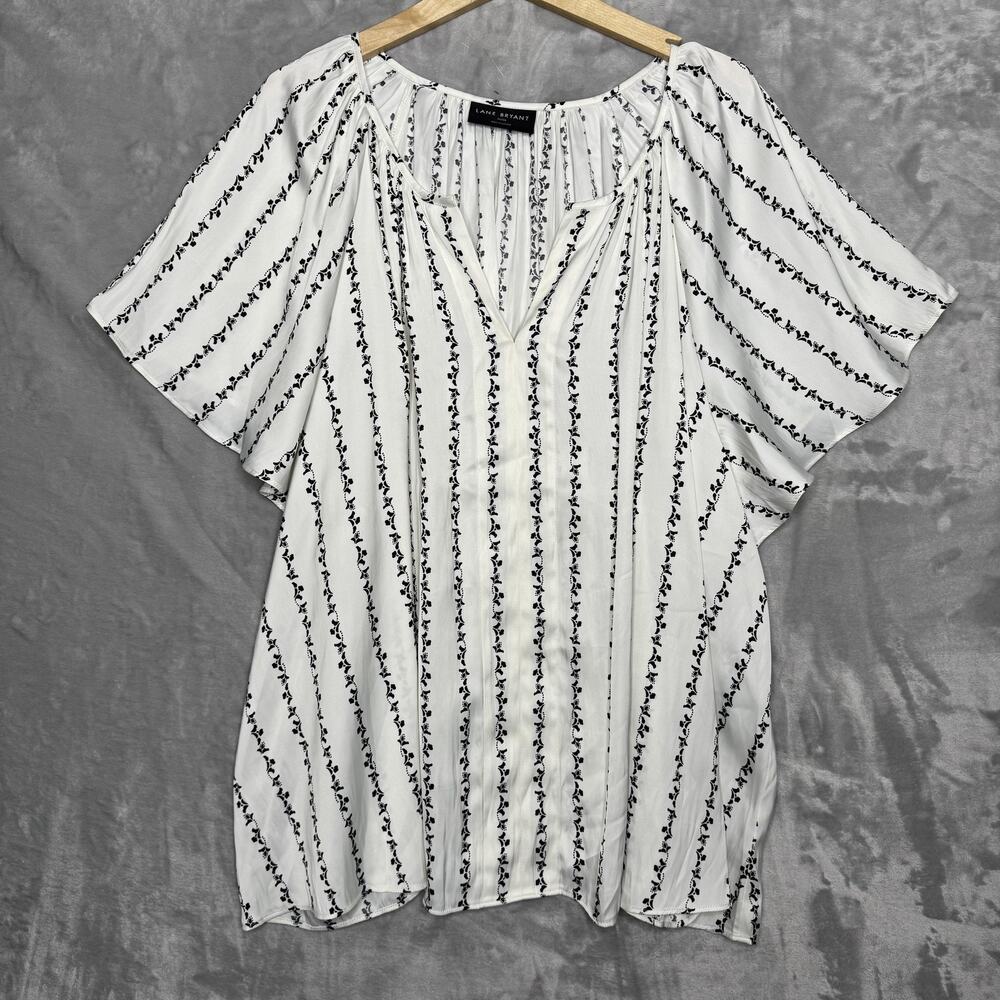 Lane Bryant Tunic Top Womens 26/28 White Striped Kimono Sleeve V Neck Blouse